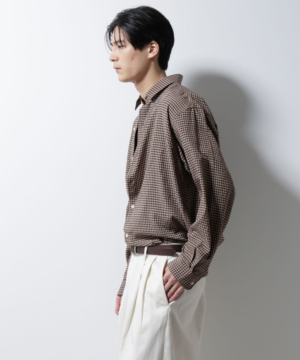 nano･universe「アセテートシアーギンガムチェックレギュラーカラーシャツ 長袖」|シャツ・ブラウス|