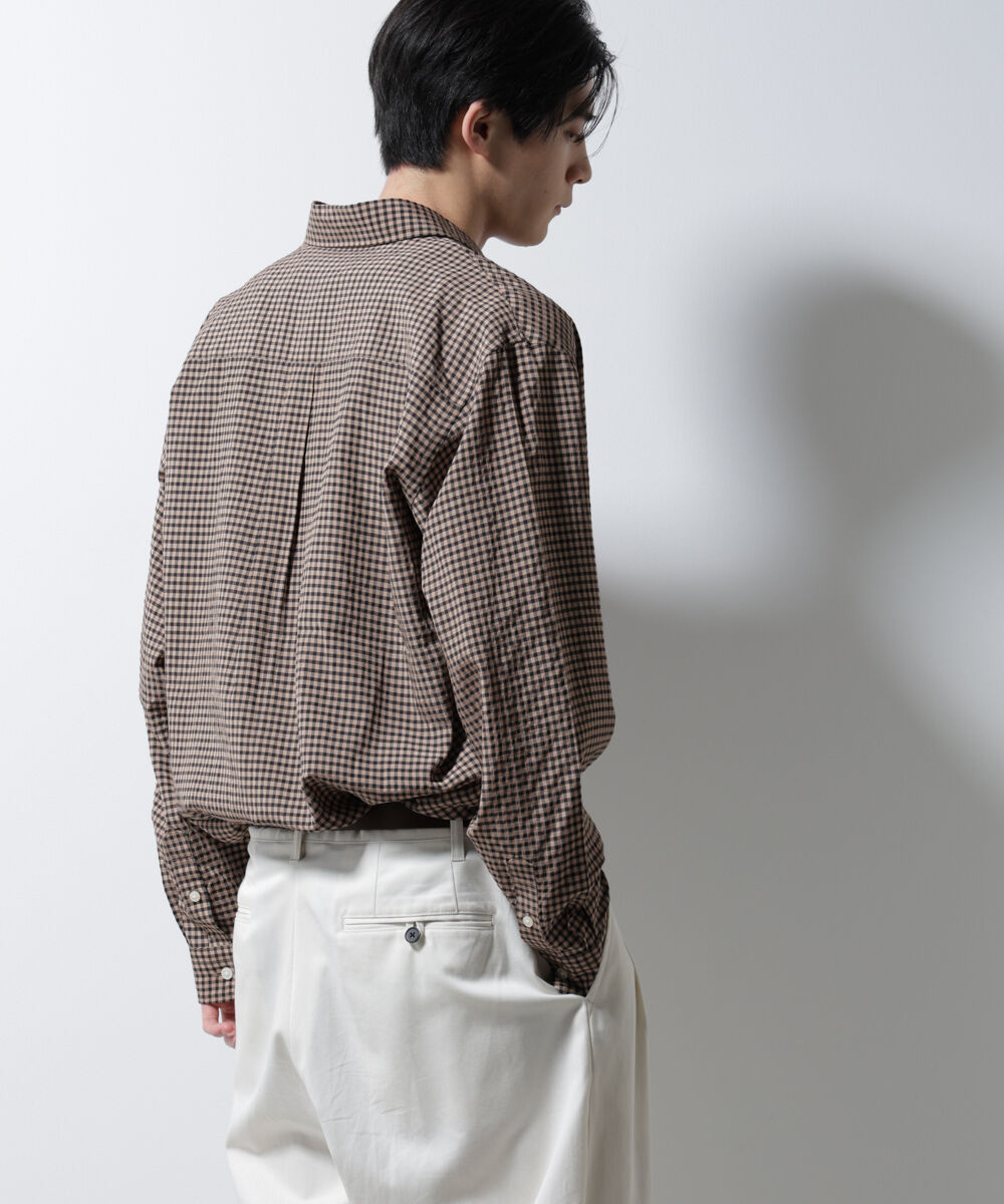nano･universe「アセテートシアーギンガムチェックレギュラーカラーシャツ 長袖」|シャツ・ブラウス|