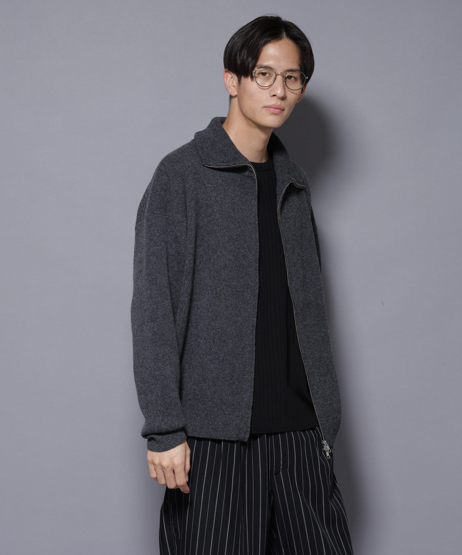 nano･universe「ウールカシミヤドライバーズニット」|ニット・セーター|チャコール3