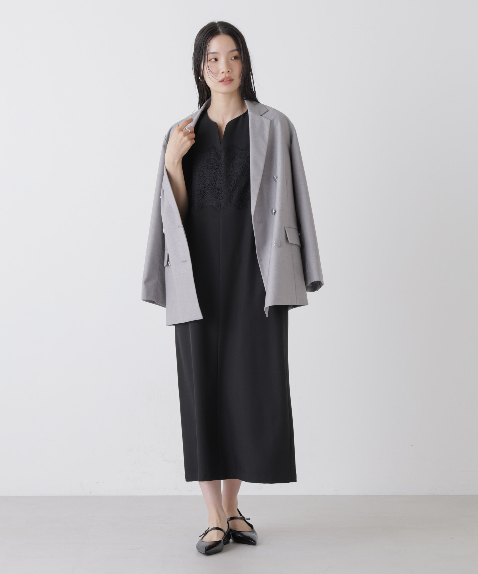 nano･universe「レース切り替えノースリーブワンピース」|ワンピース|ブラック