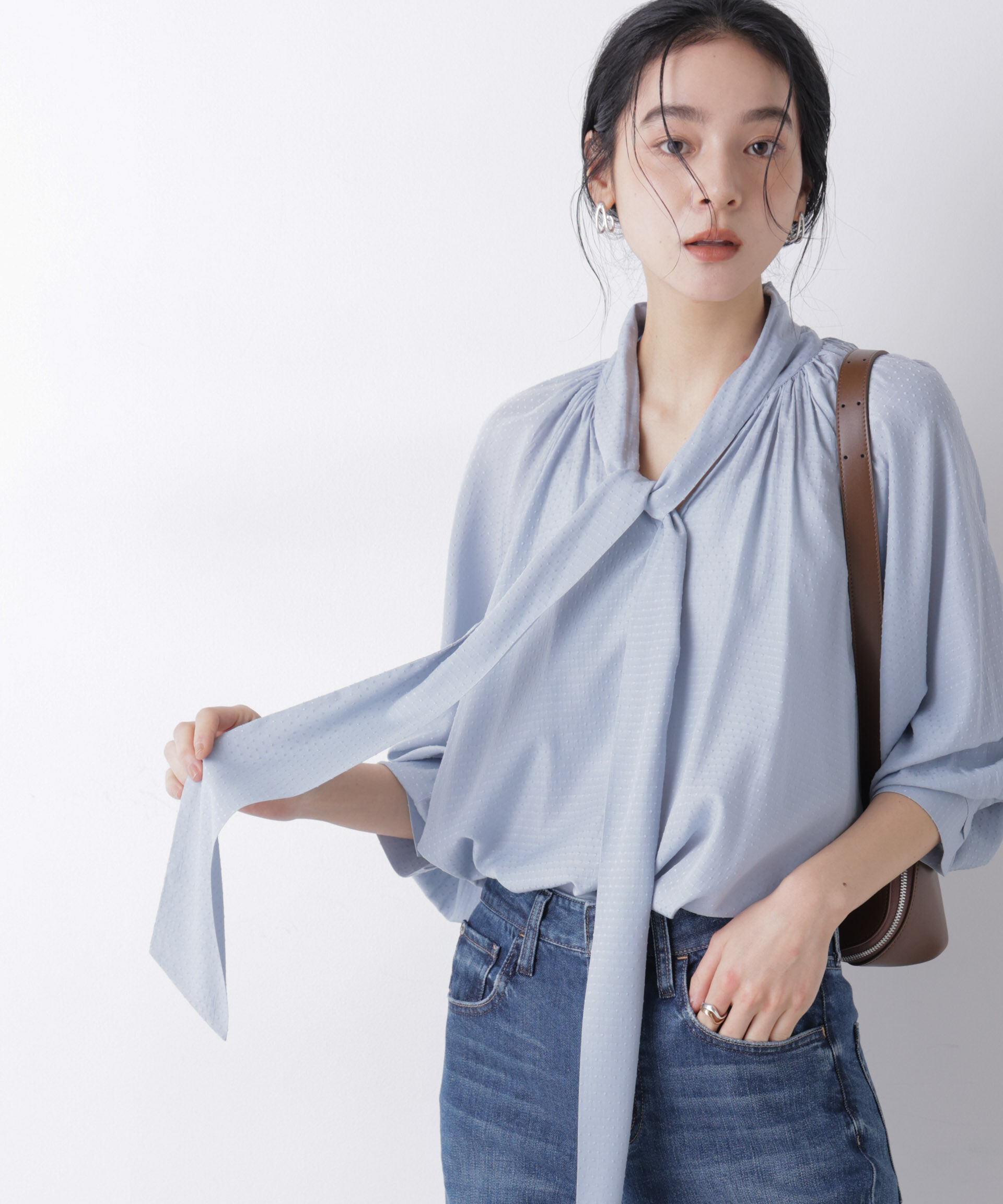 nano･universe「ドビードットリボンタイブラウス」|シャツ・ブラウス|