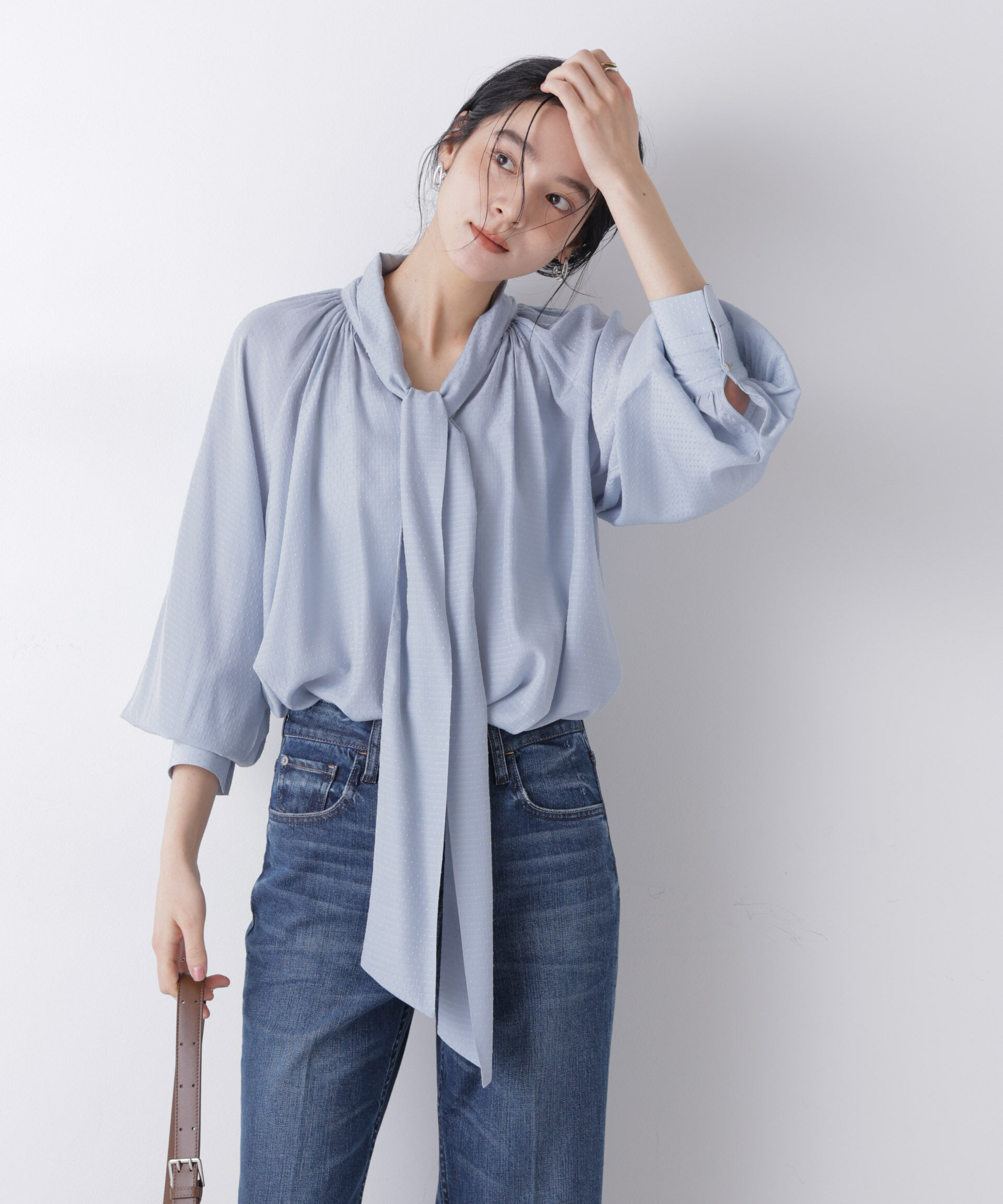 nano･universe「ドビードットリボンタイブラウス」|シャツ・ブラウス|