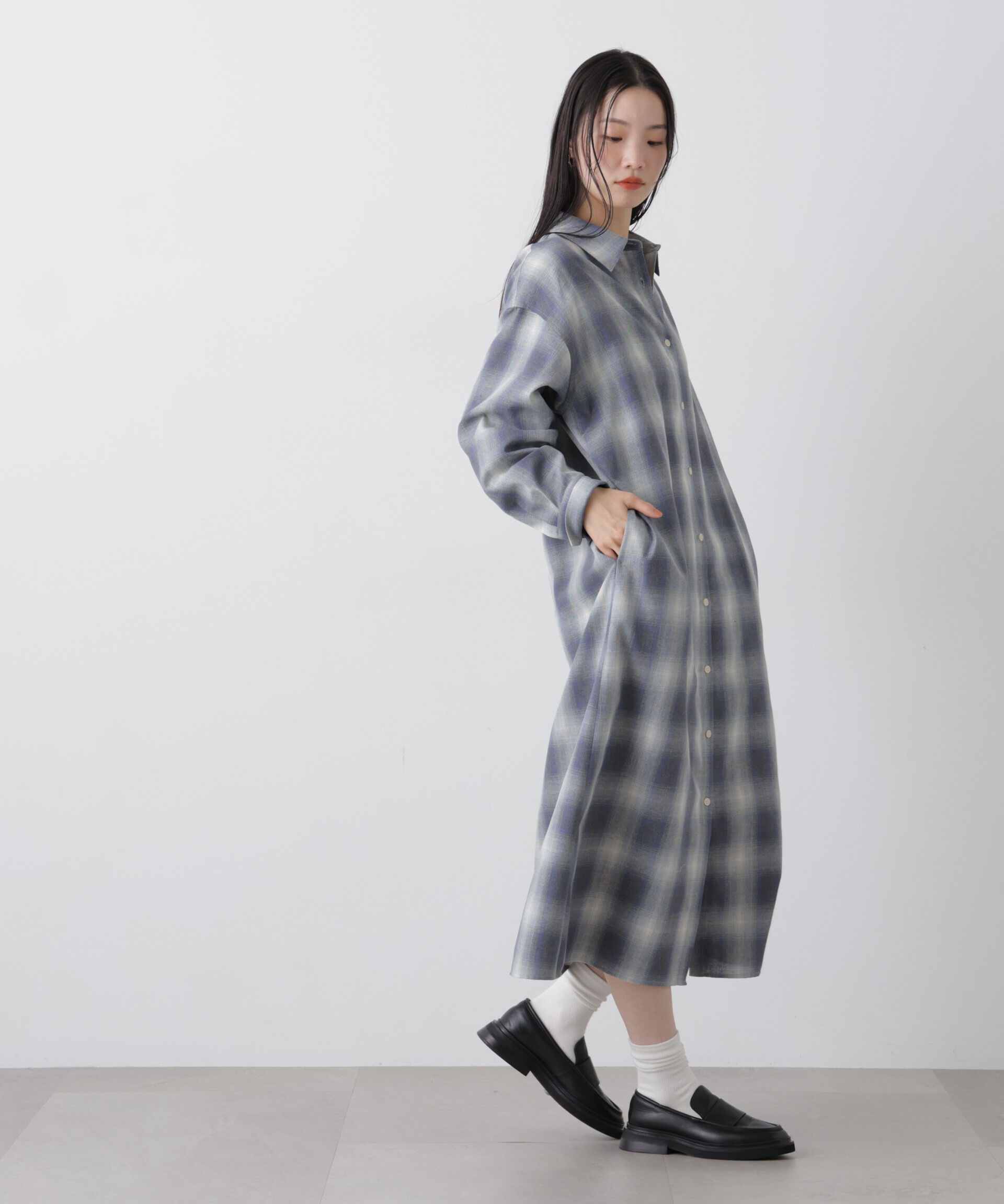 nano･universe「オンブレーツイルチェックシャツワンピース」|ワンピース|