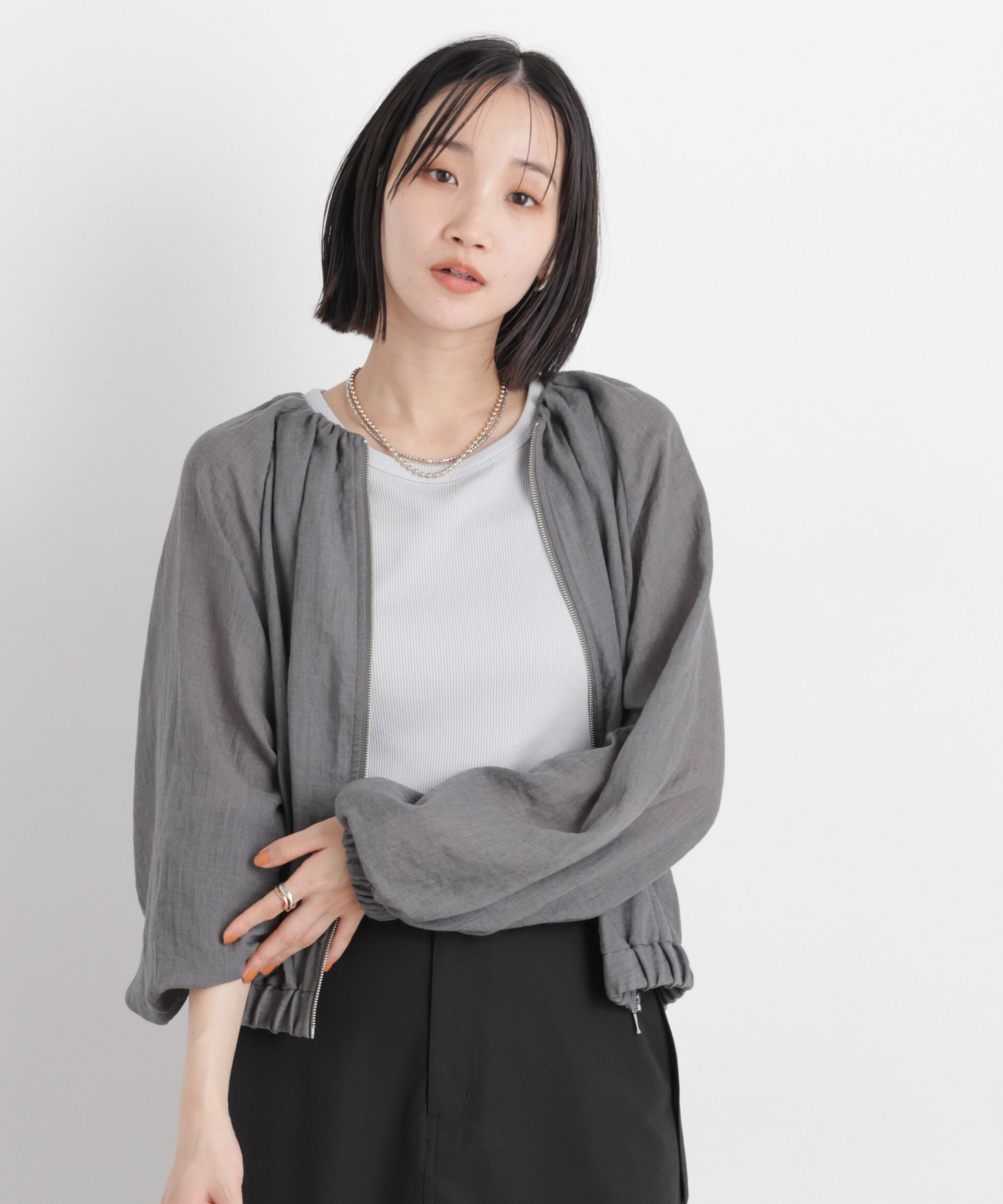 nano･universe「TCボイルジップアップギャザーブルゾン(セットアップ可)」|ブルゾン・スタジャン|チャコール3