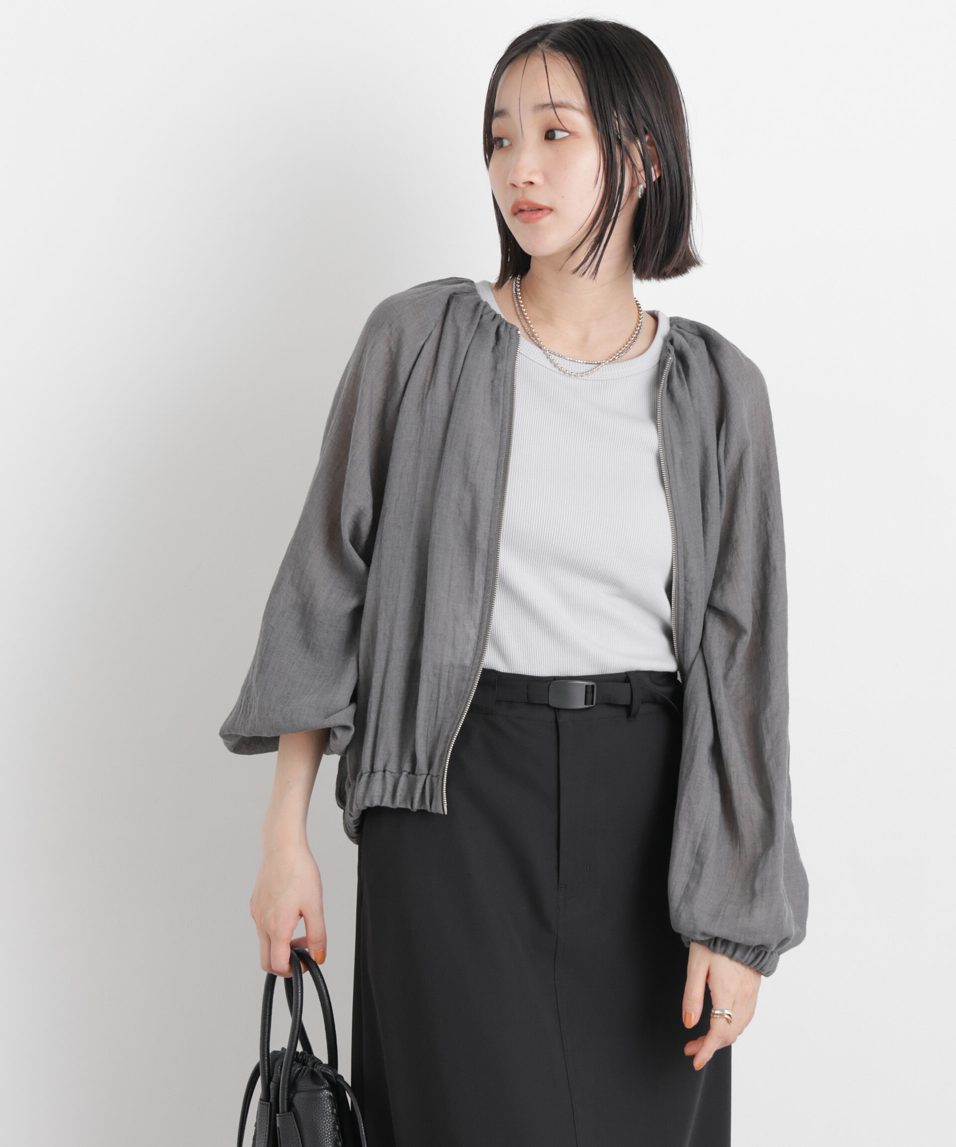 nano･universe「TCボイルジップアップギャザーブルゾン(セットアップ可)」|ブルゾン・スタジャン|