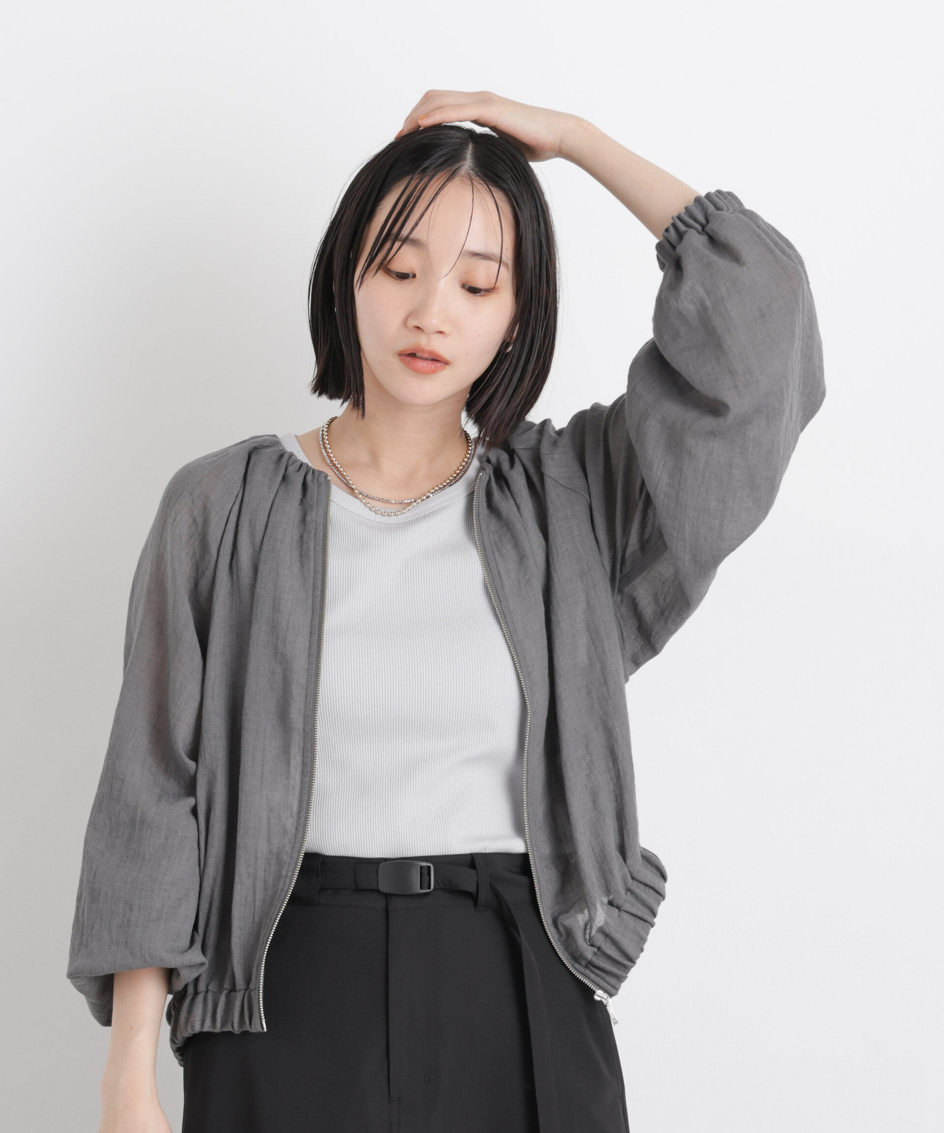 nano･universe「TCボイルジップアップギャザーブルゾン(セットアップ可)」|ブルゾン・スタジャン|