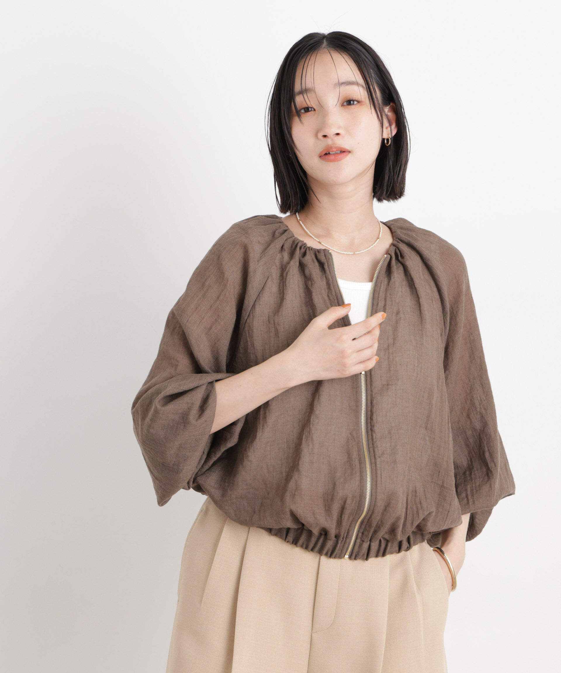 nano･universe「TCボイルジップアップギャザーブルゾン(セットアップ可)」|ブルゾン・スタジャン|