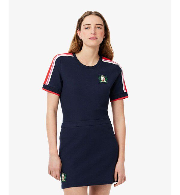 LACOSTE「ショルダーメッシュバンド鹿の子半袖Tシャツ」|Tシャツ・カットソー|ネイビー