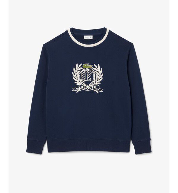 LACOSTE「裏パイル ハンドステッチ風ヴィンテージ フレンチグラフィックステッチ スウェットプルオーバー」|スウェット・ジャージ|ネイビー