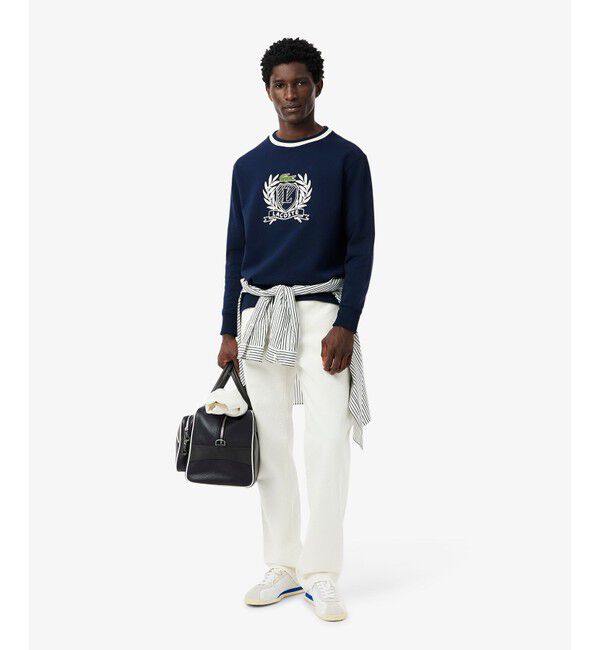 LACOSTE「裏パイル ハンドステッチ風ヴィンテージ フレンチグラフィックステッチ スウェットプルオーバー」|スウェット・ジャージ|