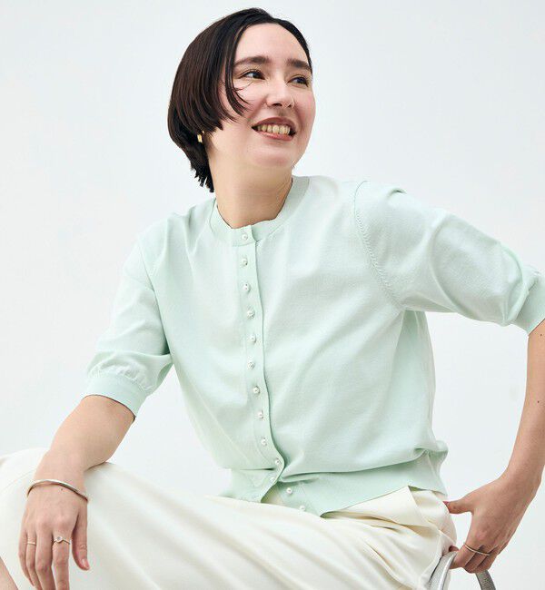 NOLLEY'S「《手洗い可能》コットンテックス6分袖カーディガン」|カーディガン|ミントグリーン