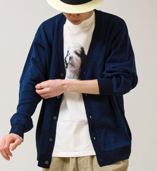 GLOSTER「【シャリ感で軽やか】バーズアイVネック crunchyカーデ」|カーディガン|