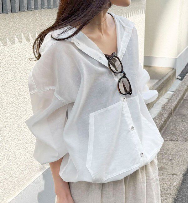 fredy emue「【大人気リバイバル】シアーフーディシャツブルゾン」|シャツ・ブラウス|オフホワイト