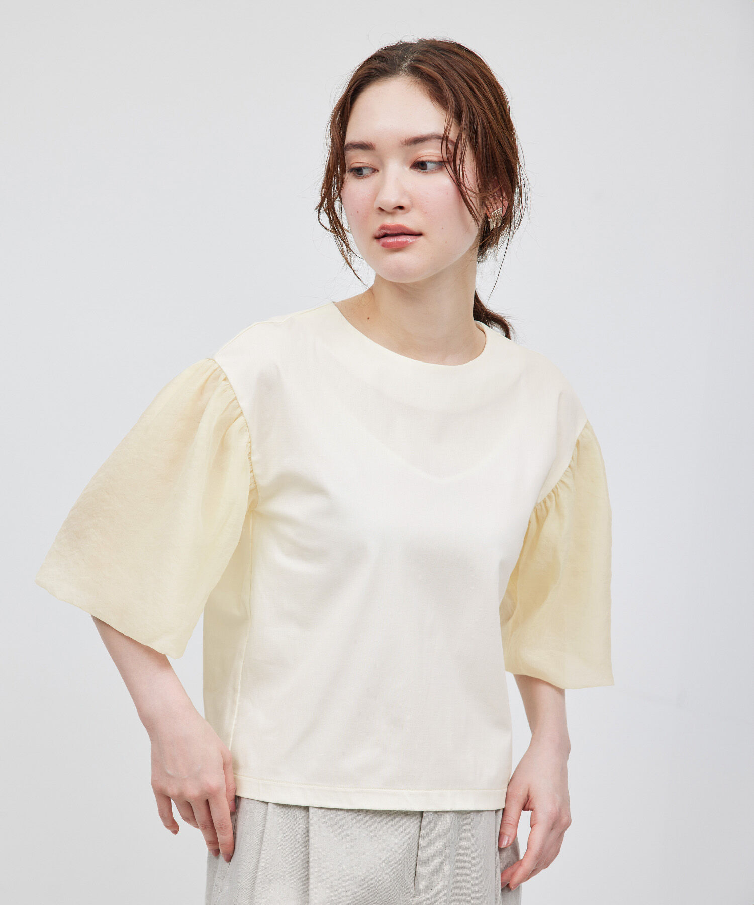 ROPE「オーガンジー袖カットソー」|Tシャツ・カットソー|