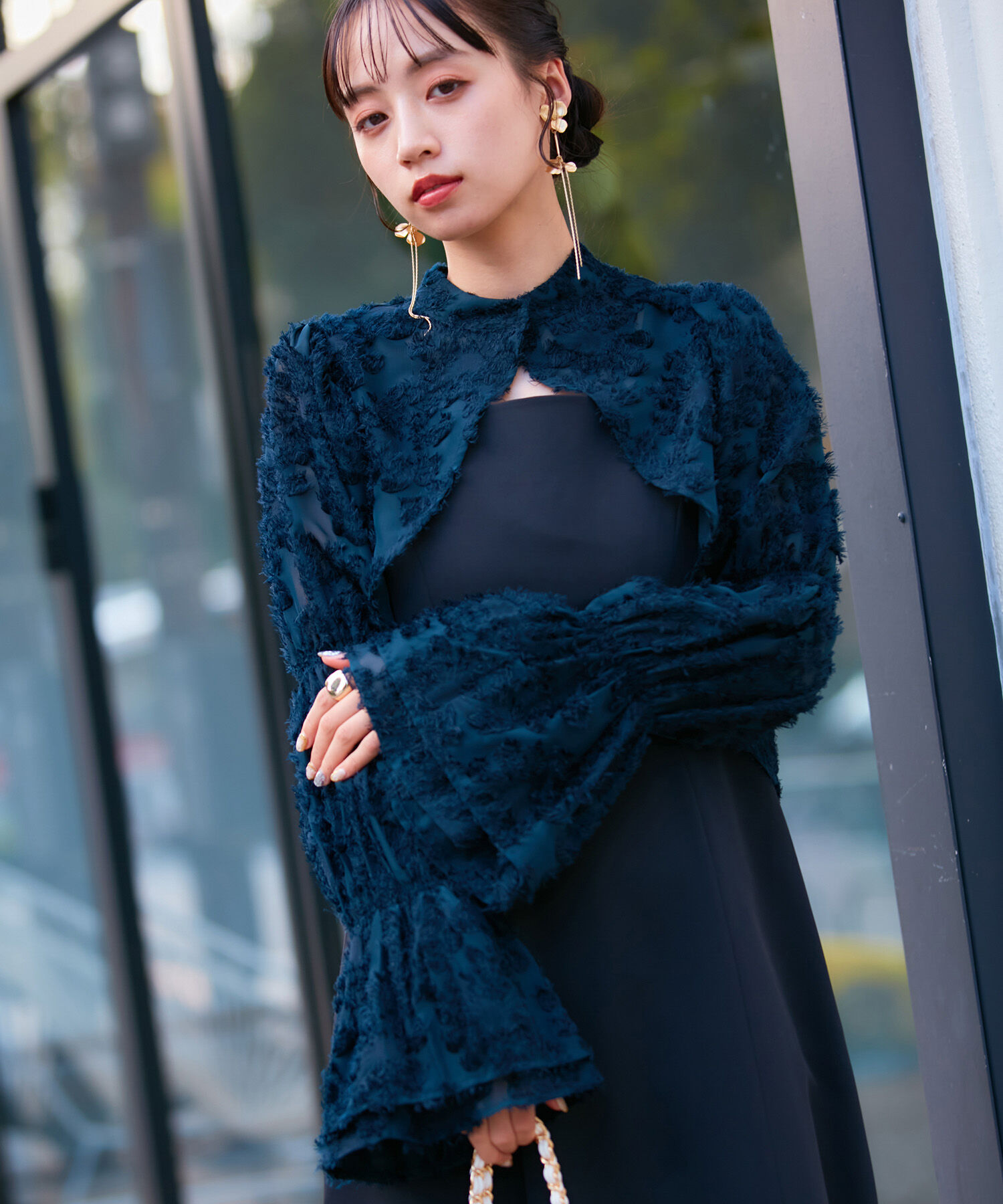 VIS「【VIS DRESS】シャーリングボレロセットワンピース」|ワンピース|ブラック(01)