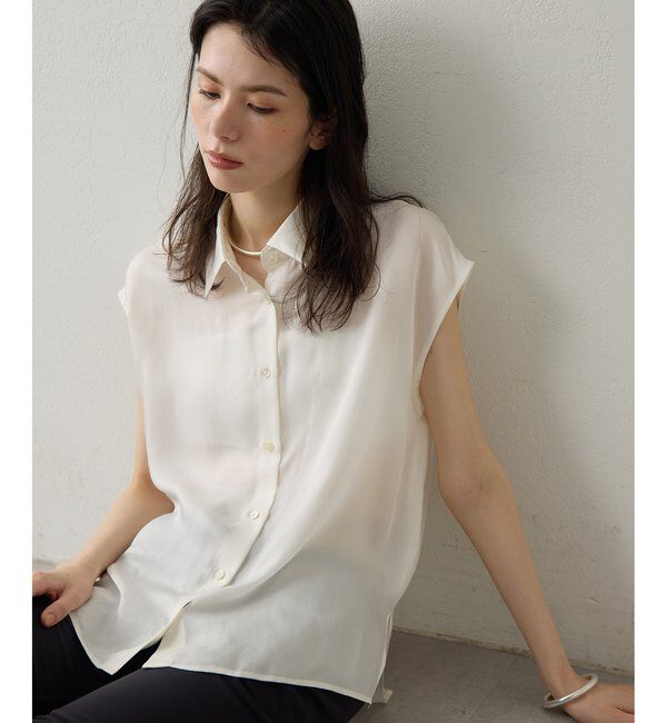 Drawing Numbers「【Drawing Numbers】キュプラノースリーブスリットブラウス」|シャツ・ブラウス|ホワイト