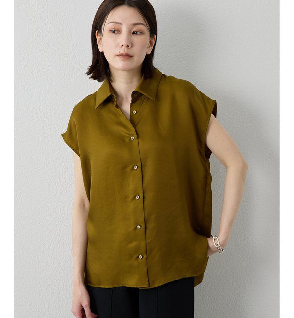 Drawing Numbers「【Drawing Numbers】キュプラノースリーブスリットブラウス」|シャツ・ブラウス|カーキ