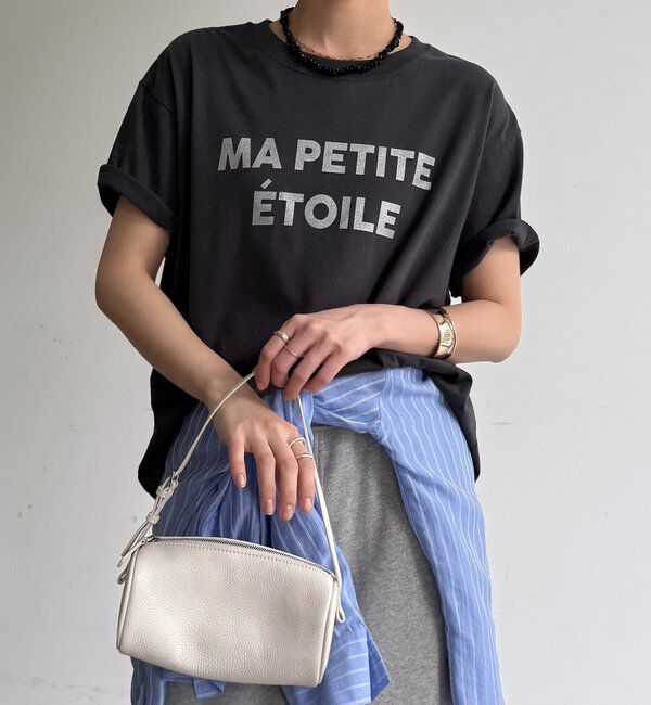  「グリッターラメロゴTEE」|Tシャツ・カットソー|チャコールグレー