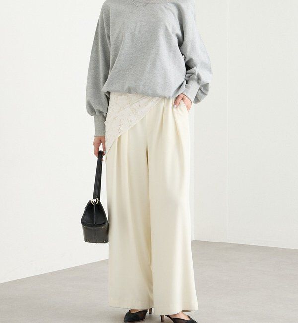  「【ウォッシャブル】【シーズンレスで使える】タックワイドスラックス」|チノ|