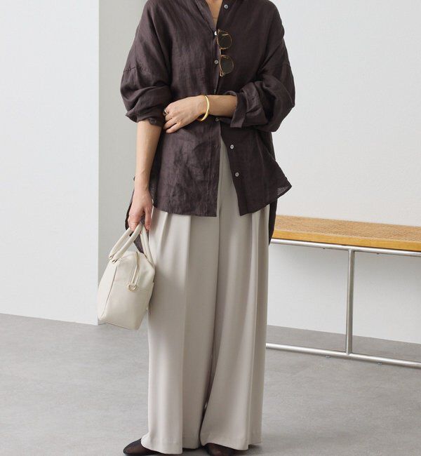  「【ウォッシャブル】【シーズンレスで使える】タックワイドスラックス」|チノ|