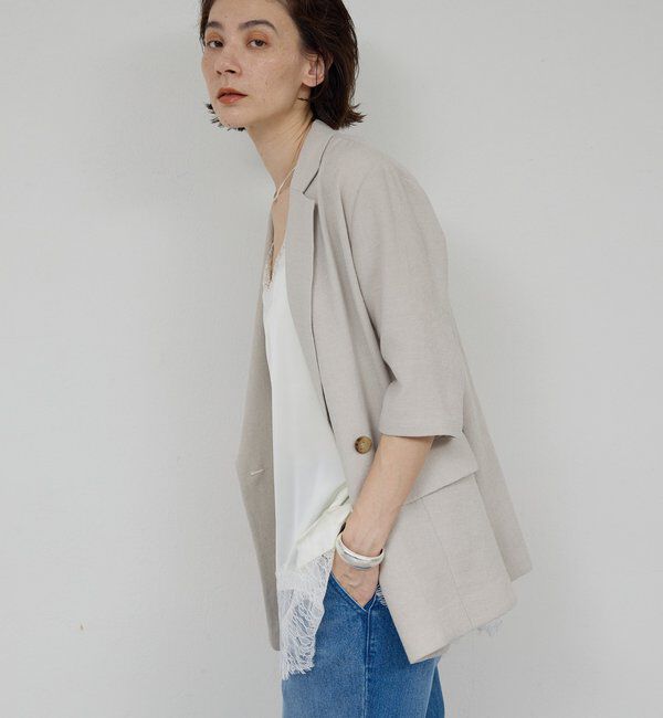  「【2サイズ展開】【大人気アイテムが今年も登場】ハーフスリーブジャケット」|テーラードジャケット|ベージュ