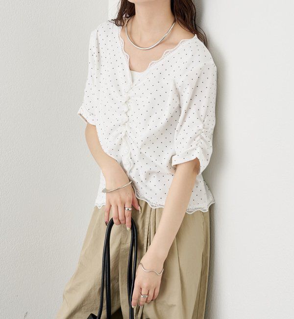  「半袖ギャザーリブカーディガン」|Tシャツ・カットソー|