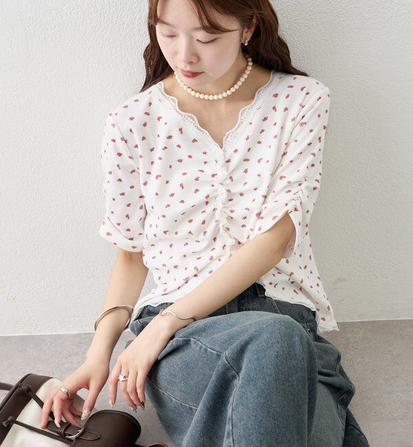  「半袖ギャザーリブカーディガン」|Tシャツ・カットソー|