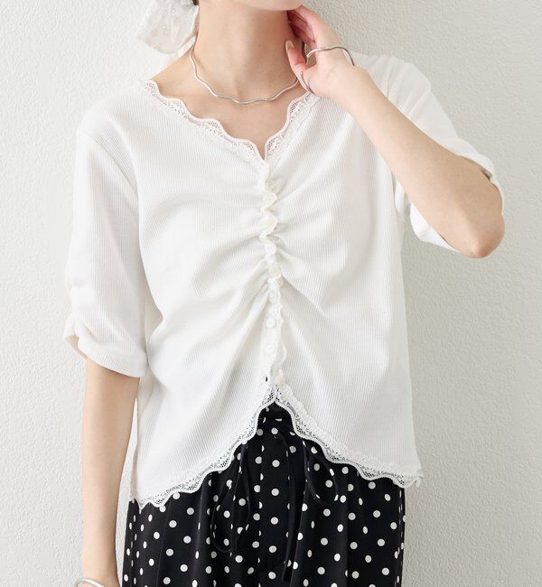  「半袖ギャザーリブカーディガン」|Tシャツ・カットソー|