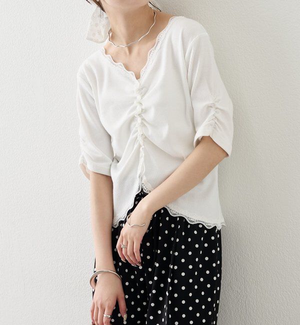  「半袖ギャザーリブカーディガン」|Tシャツ・カットソー|