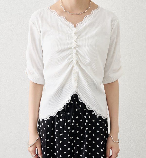  「半袖ギャザーリブカーディガン」|Tシャツ・カットソー|