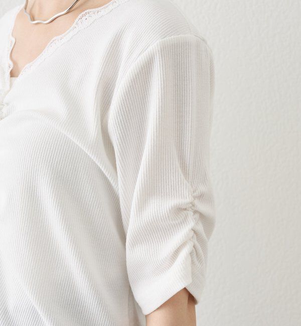  「半袖ギャザーリブカーディガン」|Tシャツ・カットソー|