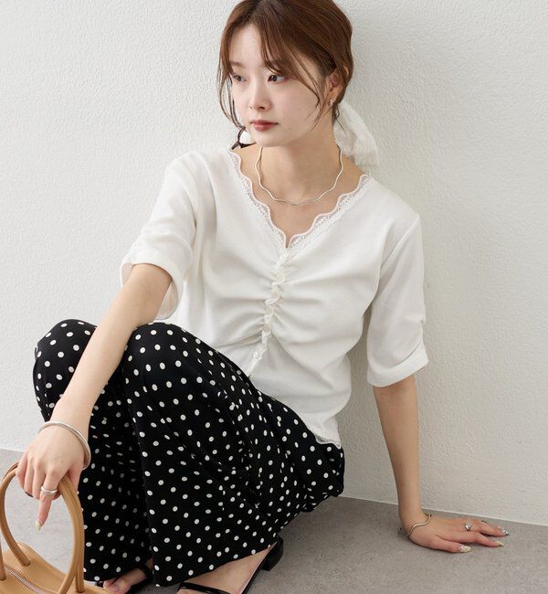  「半袖ギャザーリブカーディガン」|Tシャツ・カットソー|