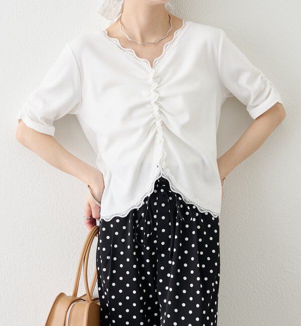  「半袖ギャザーリブカーディガン」|Tシャツ・カットソー|