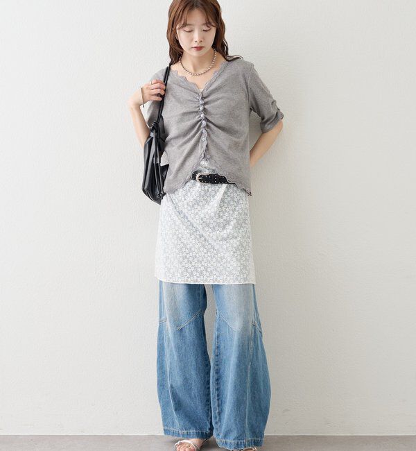  「半袖ギャザーリブカーディガン」|Tシャツ・カットソー|