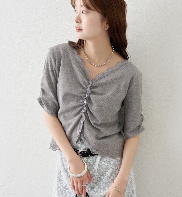  「半袖ギャザーリブカーディガン」|Tシャツ・カットソー|