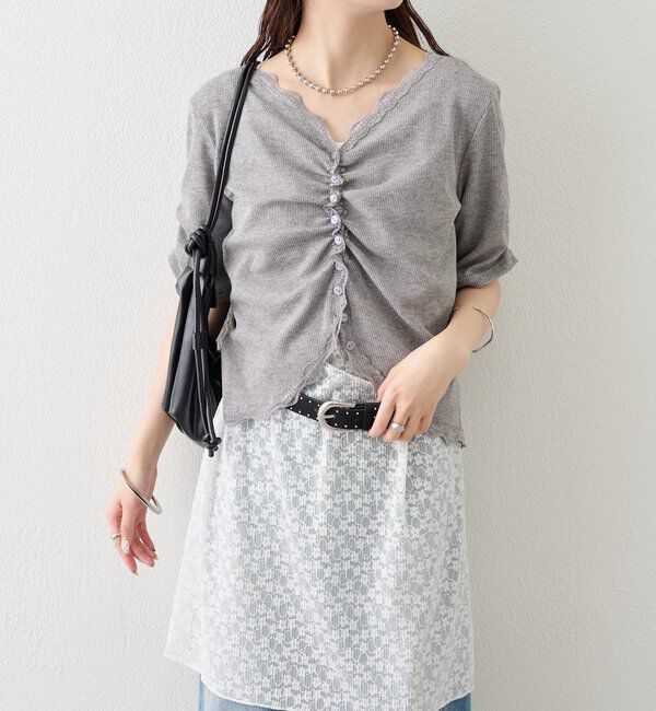  「半袖ギャザーリブカーディガン」|Tシャツ・カットソー|