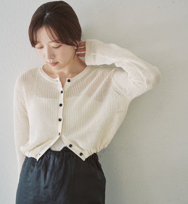  「バックデザインペーパーメッシュカーディガン」|カーディガン|