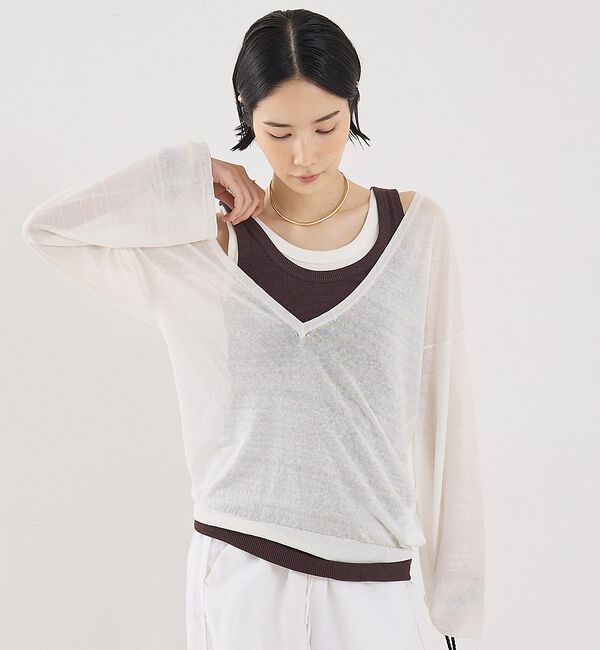 The Store by C' 「【COCUCA】リネンVネックニット」|ニット・セーター|ホワイト