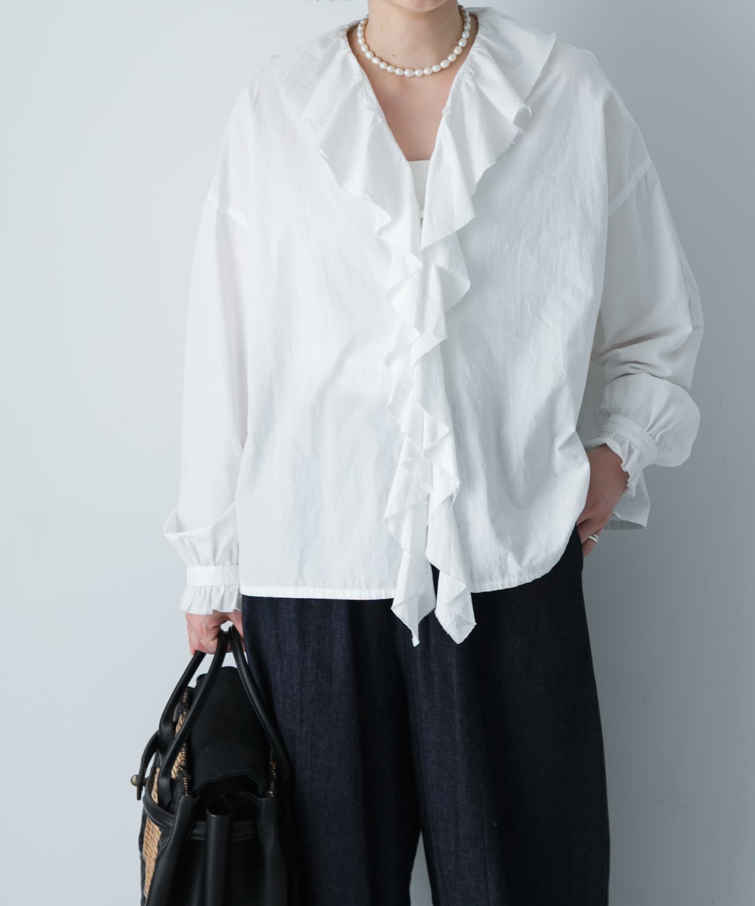 かぐれ「コットンフリルカラーシャツ」|シャツ・ブラウス|オフホワイト