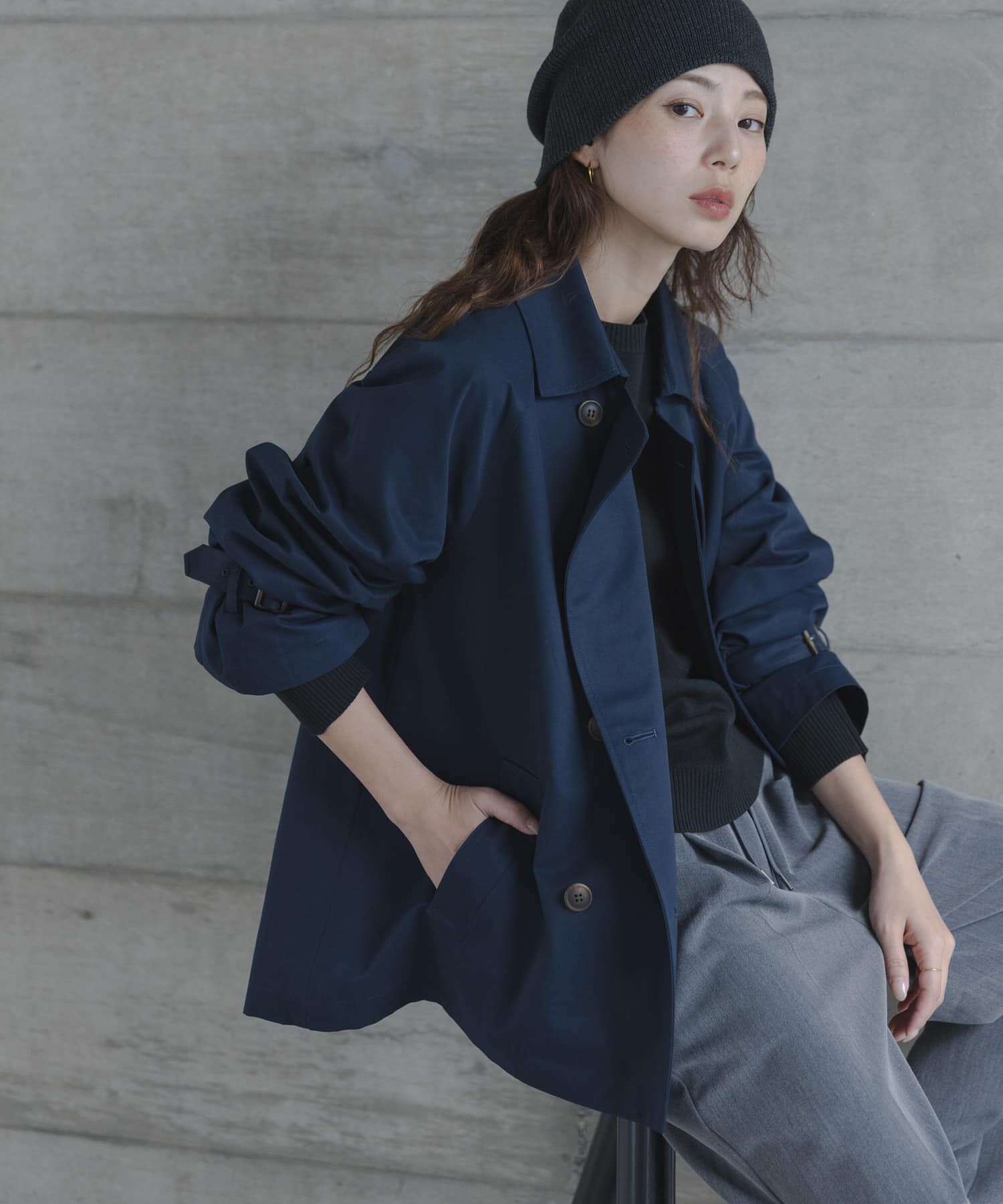 Sonny Label 「撥水ショートトレンチコート」|トレンチコート|ネイビー