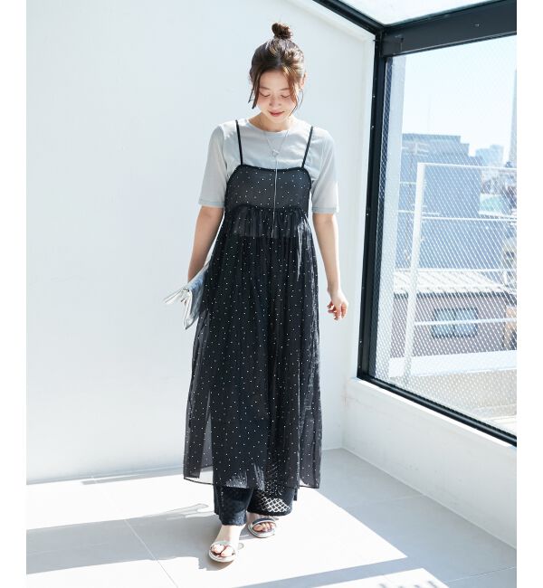 le.coeur blanc「《手洗い可能》箔ドットオーガンジーキャミワンピース」|ワンピース|