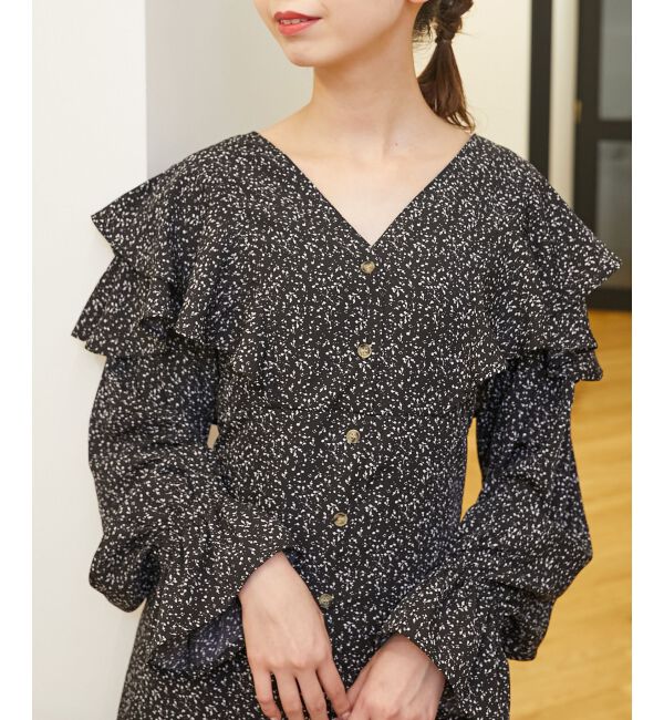 MAJESTICLEGON「スタイルアップフリルワンピース」|ワンピース|ブラック柄