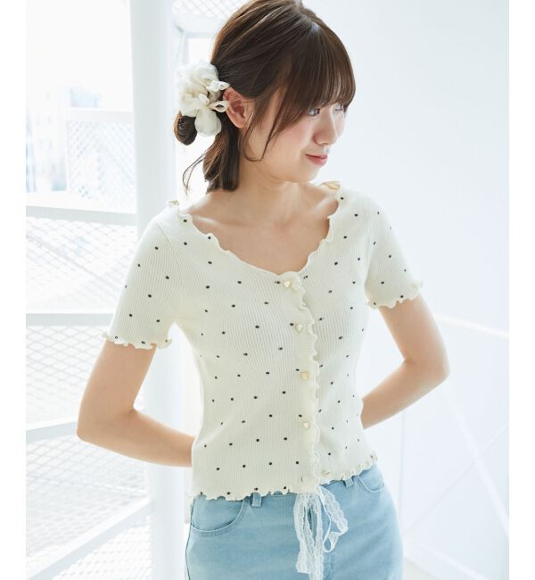  「ドットパターンリブカーディガン」|カーディガン|