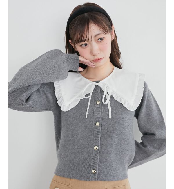  「フリルカラーセットニットカーディガン」|カーディガン|