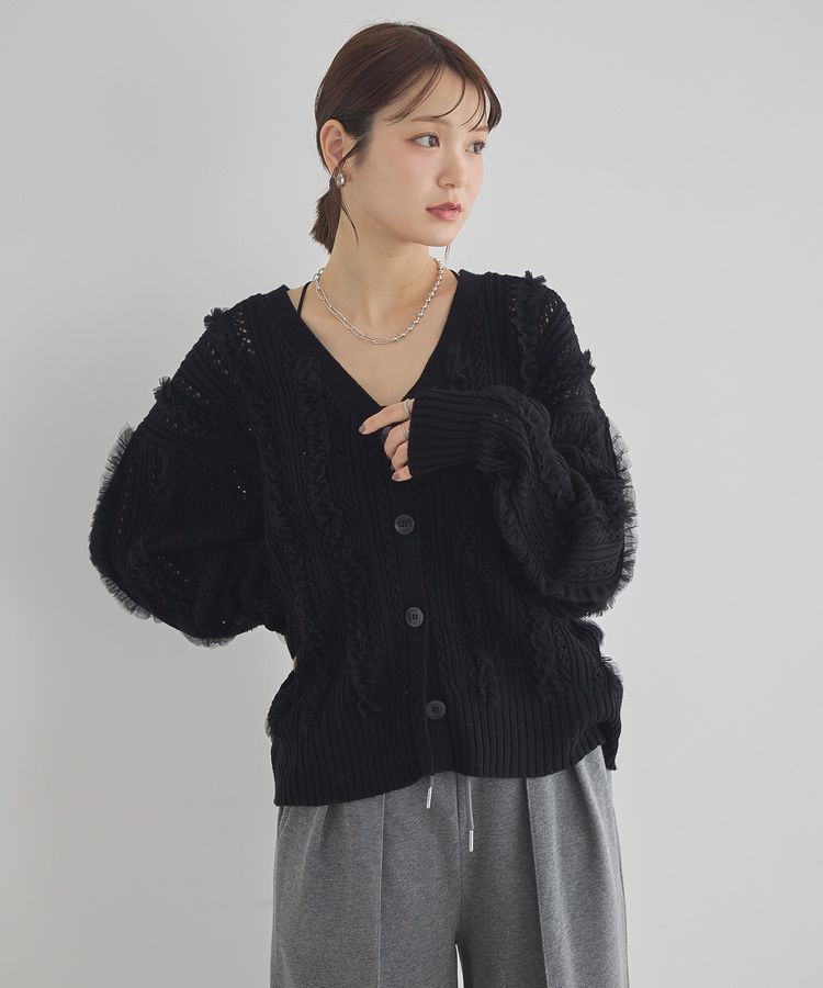 earth music&ecology「チュールフリルニットカーディガン」|カーディガン|