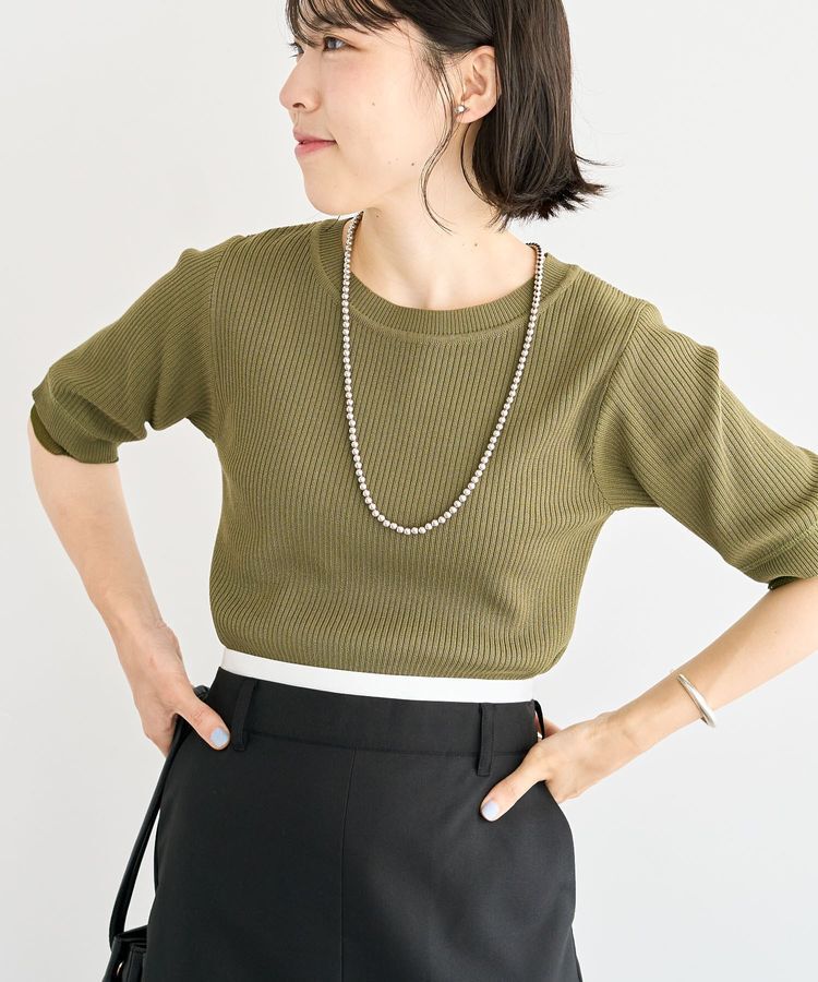 Green Parks「袖レイヤー5分袖ニットプルオーバー」|ニット・セーター|