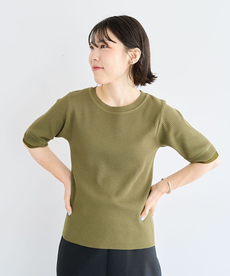 Green Parks「袖レイヤー5分袖ニットプルオーバー」|ニット・セーター|