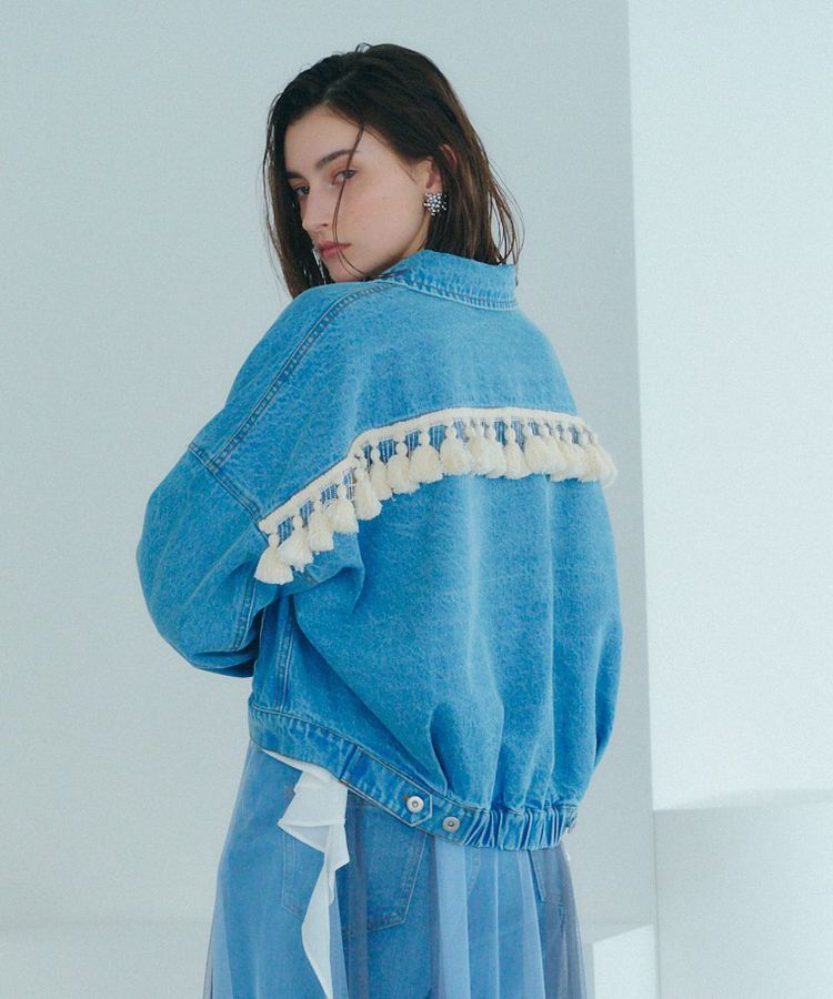 Editt by YECCA VECCA「フリンジデニムジャケット」|テーラードジャケット|Light indigo