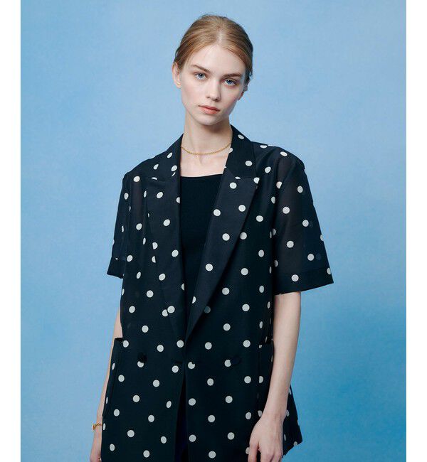 LOULOU WILLOUGHBY「【LOULOU WILLOUGHBY】オーガンドットハーフスリーブジャケット」|テーラードジャケット|ブラック