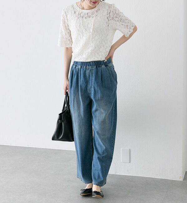  「綿麻デニムイージーパンツ」|デニム|